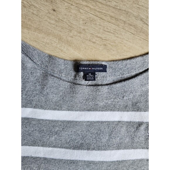 TOMMY HILFIGER Sweater Womens XL Striped Boat Neck Jumper Pullover Cotton Gray - Picture 2 of 6